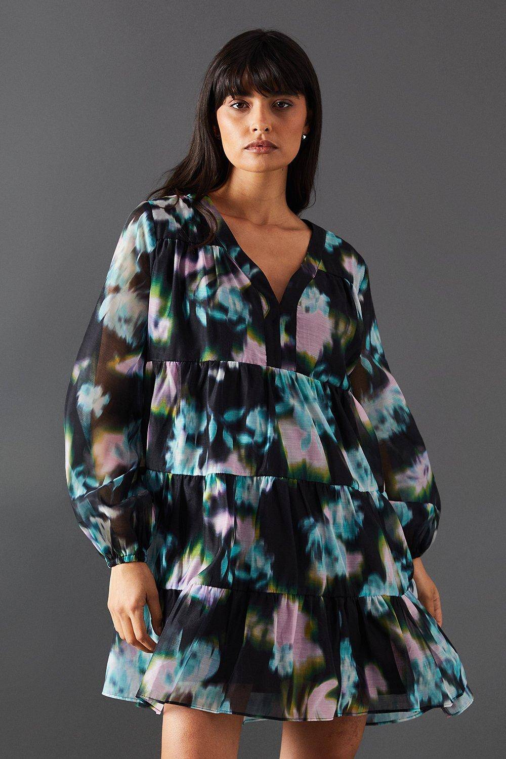 Warehouse Robe Smock en Organza à Imprimé Floral
