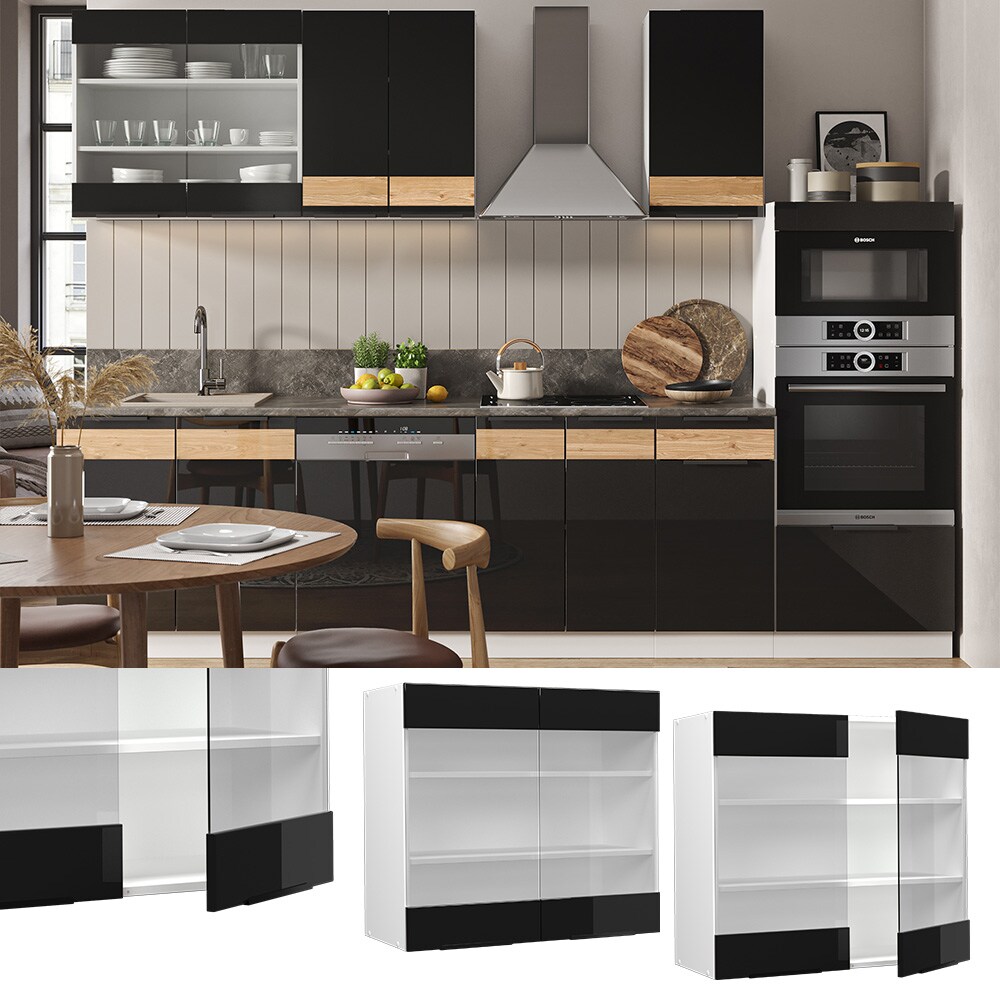Vicco Glashängeschrank Küchenschrank Küchenmöbel Fame-Line Weiß Schwarz 80 cm modern Hochglanz