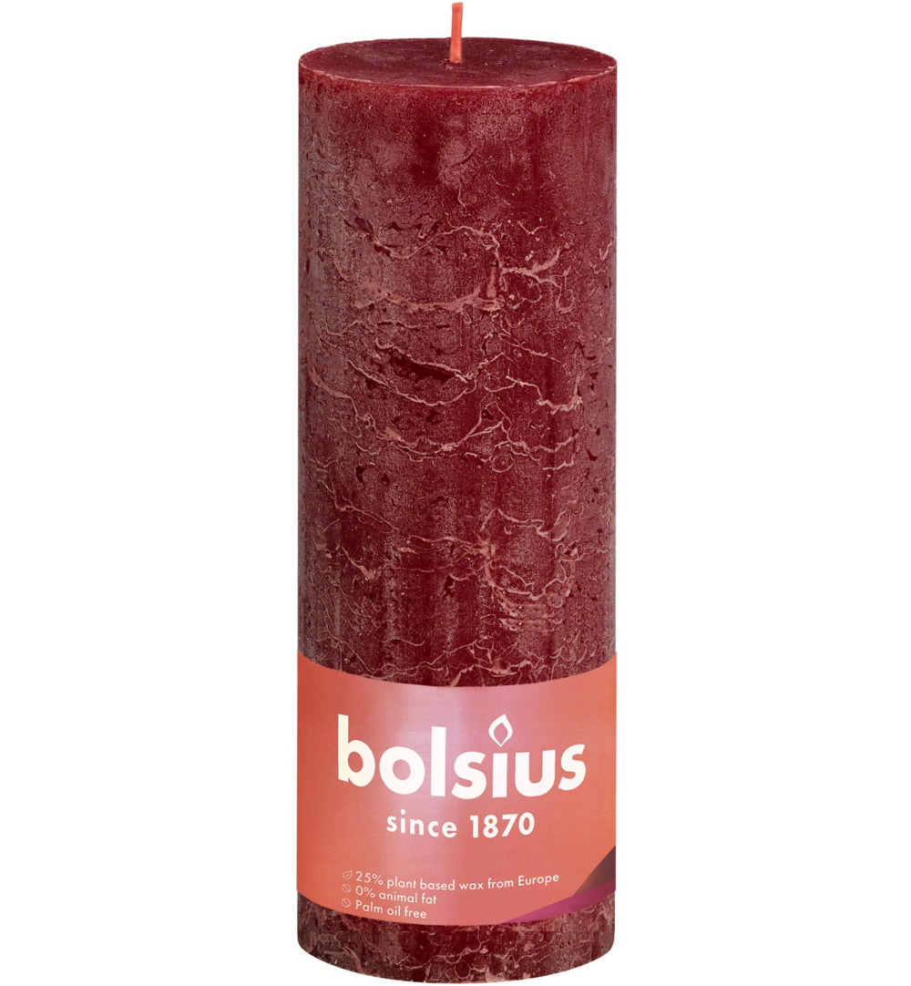 Bolsius Rustiekkaars Shine 190/68 Velvet Red (1 stuk)