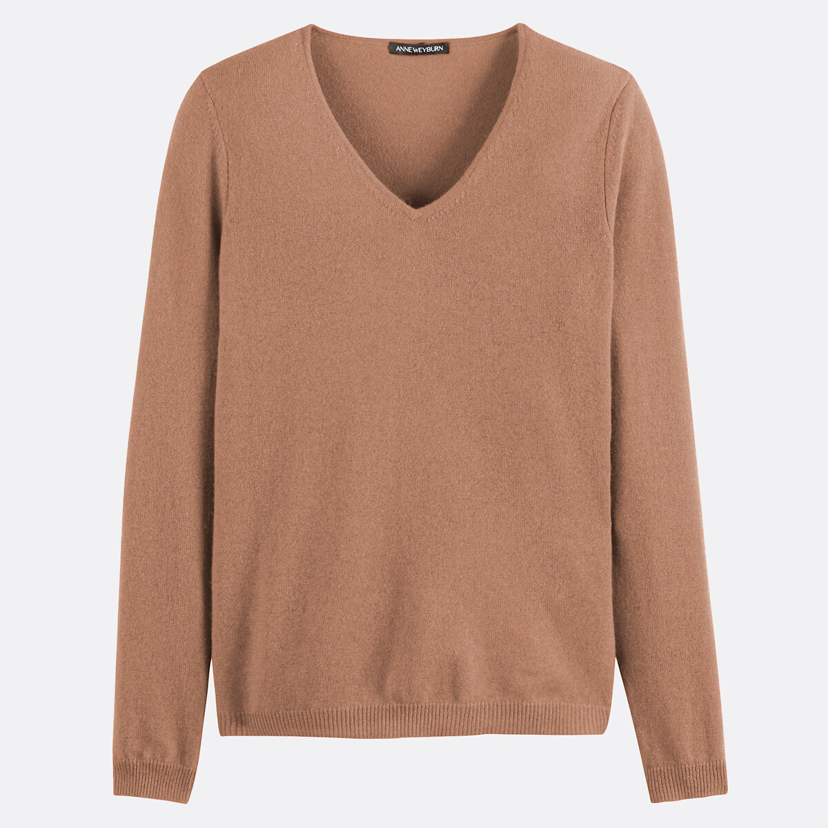 ANNE WEYBURN<br>Suéter com decote em V em malha fina de cashmere puro