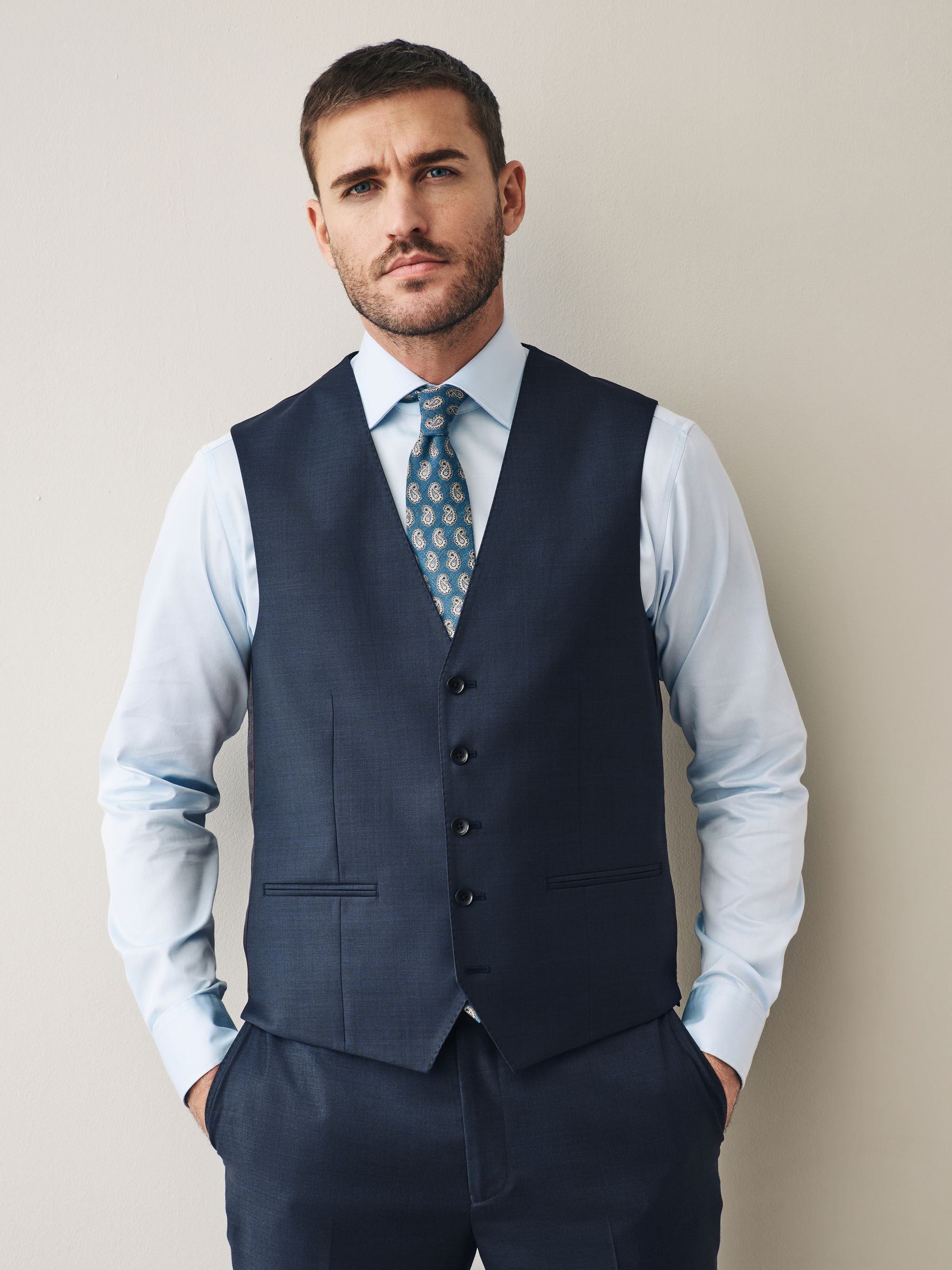 Marineblauw - Signature Cerutti !00% Italian Wool Suit Waistcoat