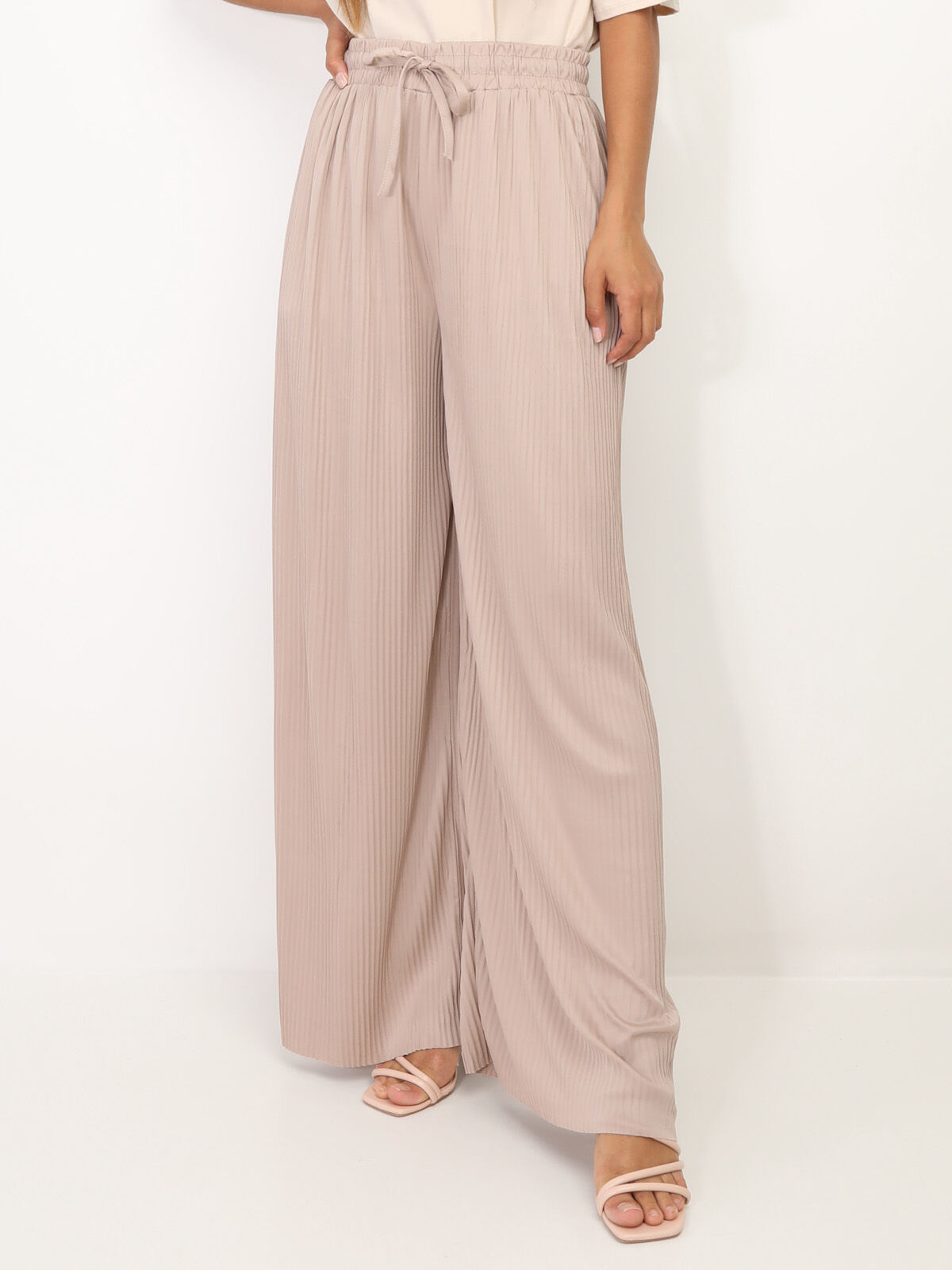 Pantalon large plissé- Taupe