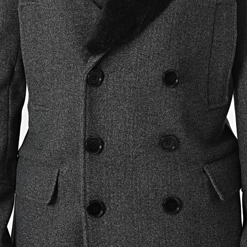 Manteau Col Fourrure Gris Chiné