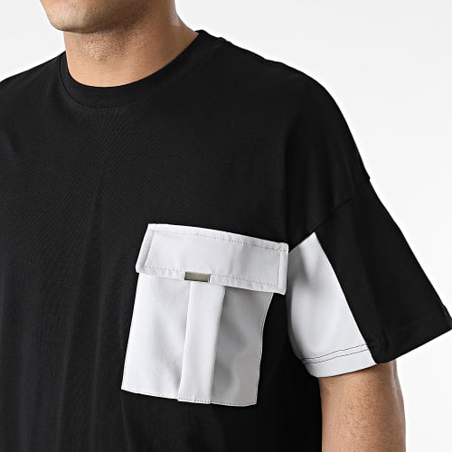 Ensemble Tee Shirt A Poche Poitrine Et Pantalon Cargo LL615 Noir