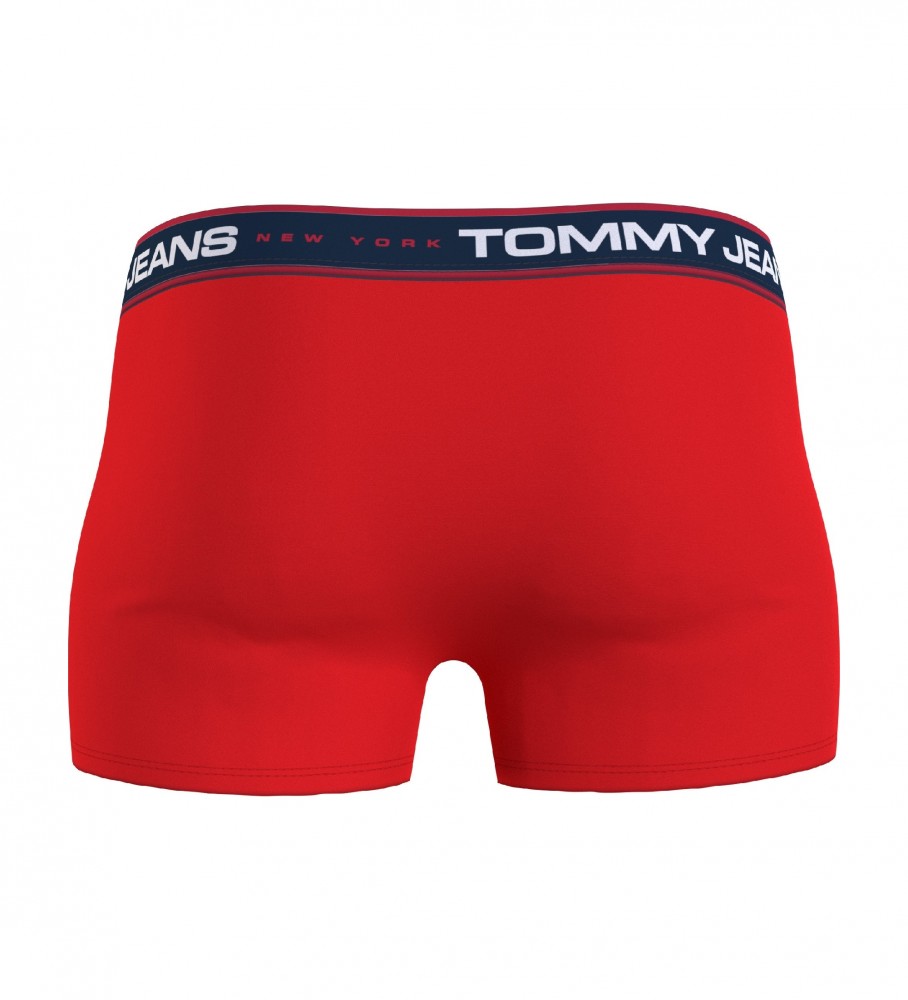 Conjunto de 3 cuecas boxer Tommy Jeans, nas cores vermelha, branca e preta.