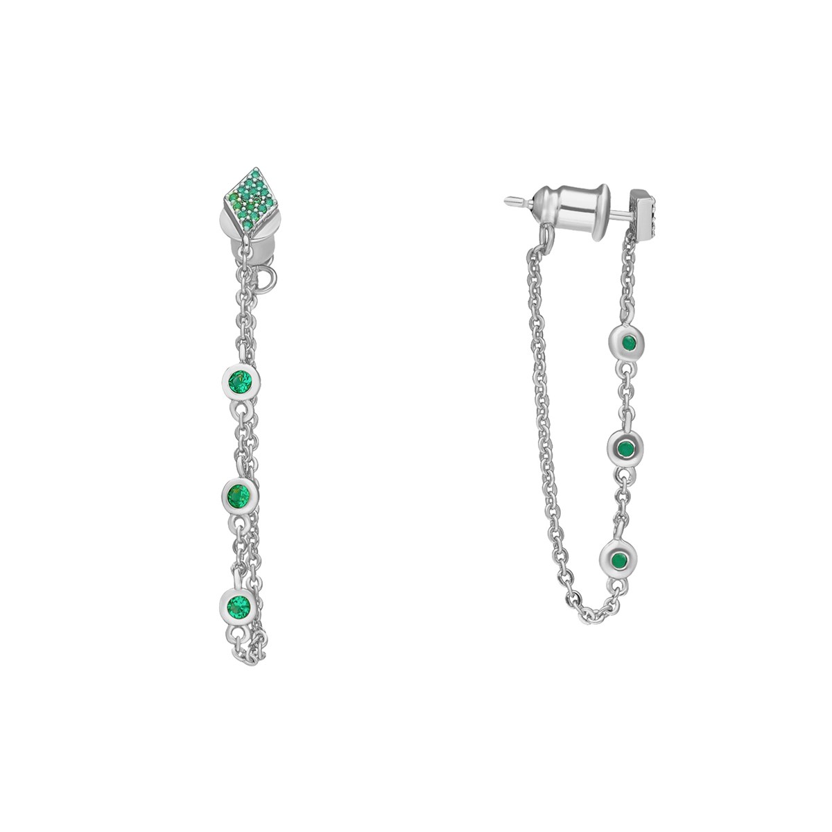 Boucles D'oreilles Argentées Chaines Et Pierres