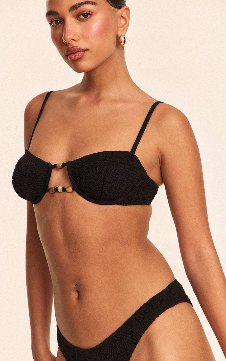 Noir Haut De Bikini À Armatures Avec Perles Texturées