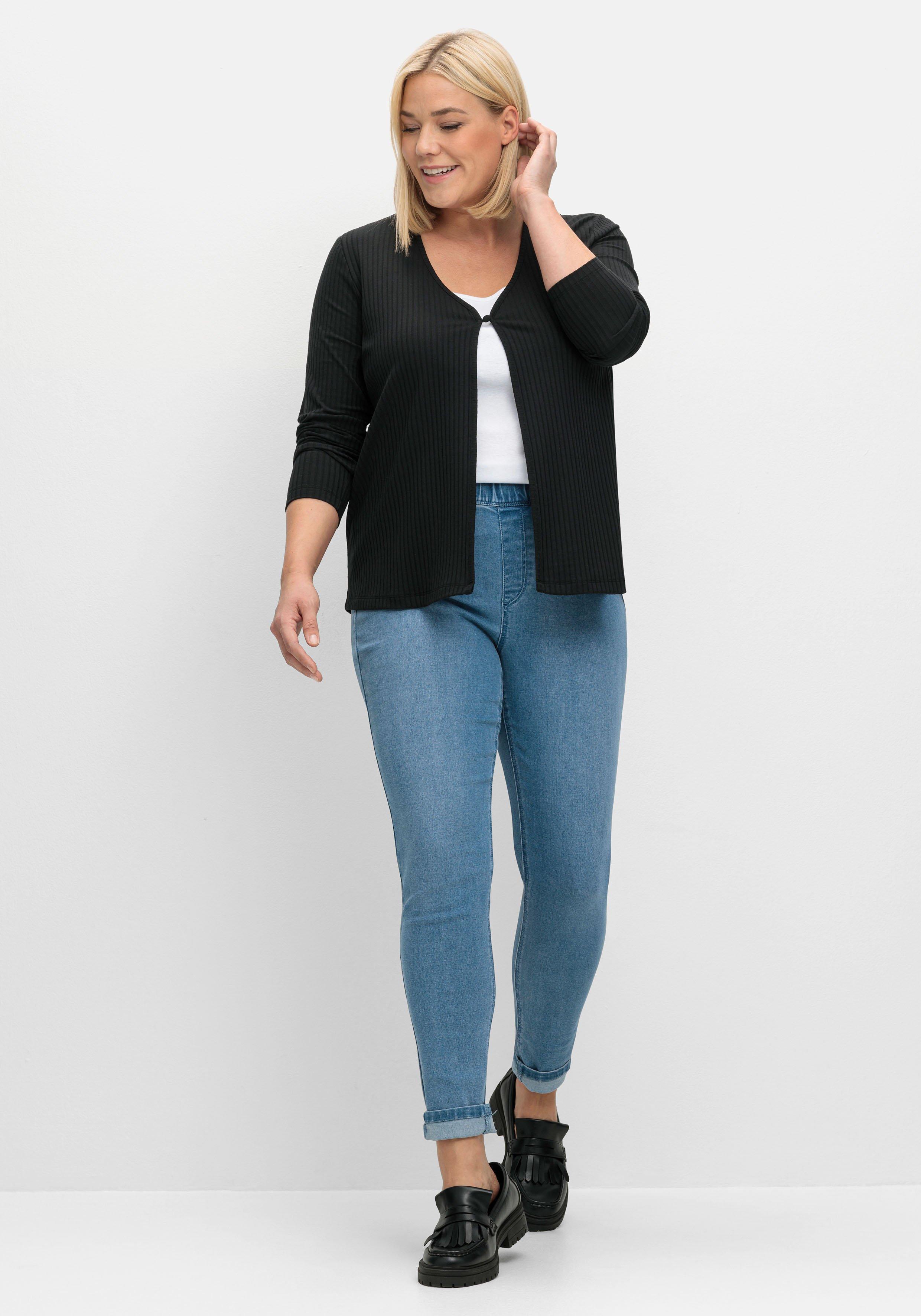 Gerippte Shirtjacke mit 1-Knopf-Verschluss