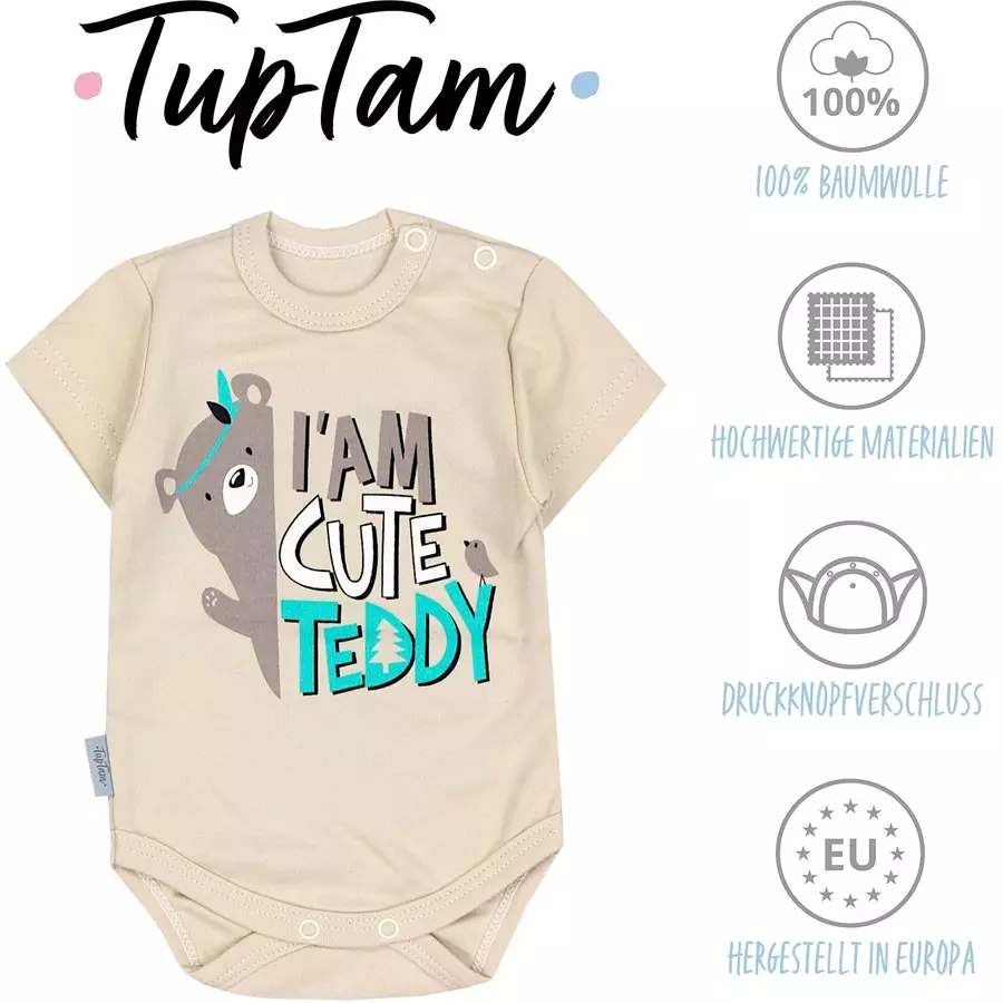 TupTam Baby Kurzarm Body mit Aufdruck Spruch 5er Pack blaugrau