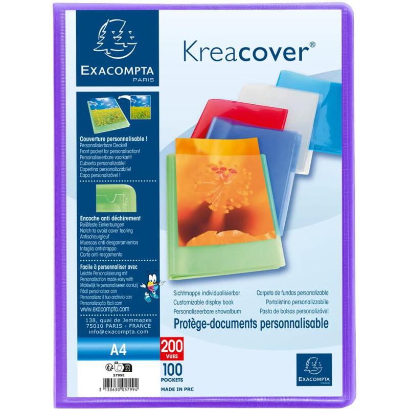 Protège-documents polypropylène semi-rigide KreaCover® Chromaline 100 pochettes - 200 vues - A4