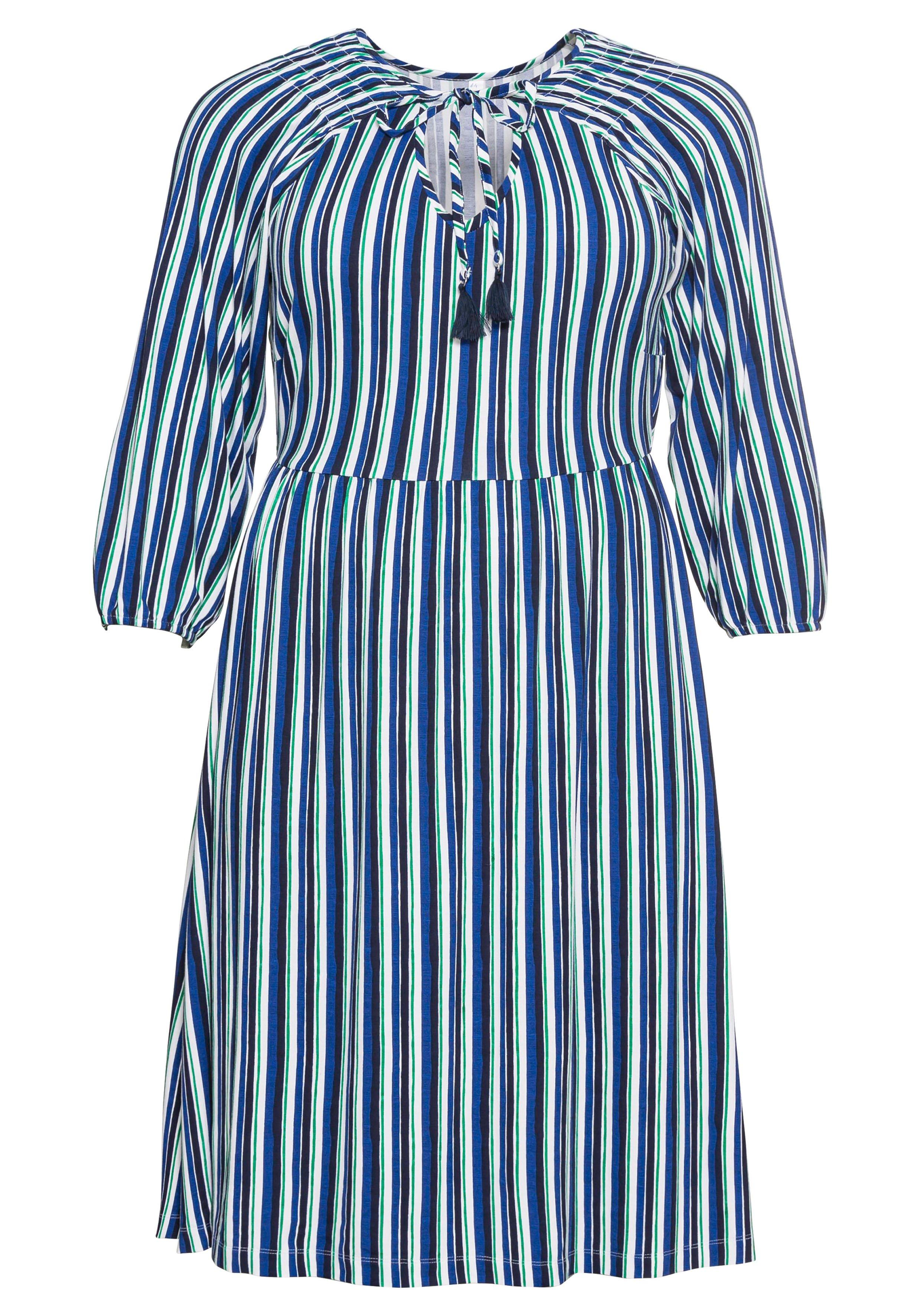 Jerseykleid mit Streifen, Bindeband am Ausschnitt