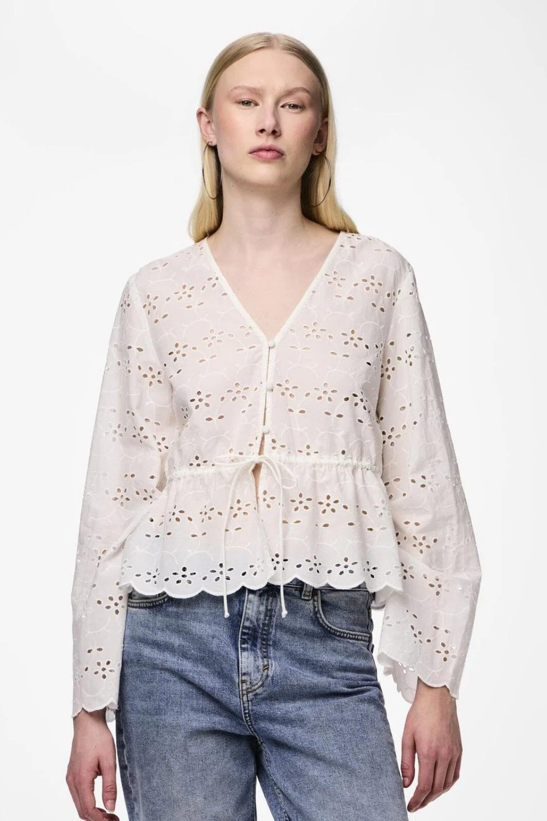 Pieces Pcarmorine Ls Embroderi Tie Top 4484944 cloud dancer
