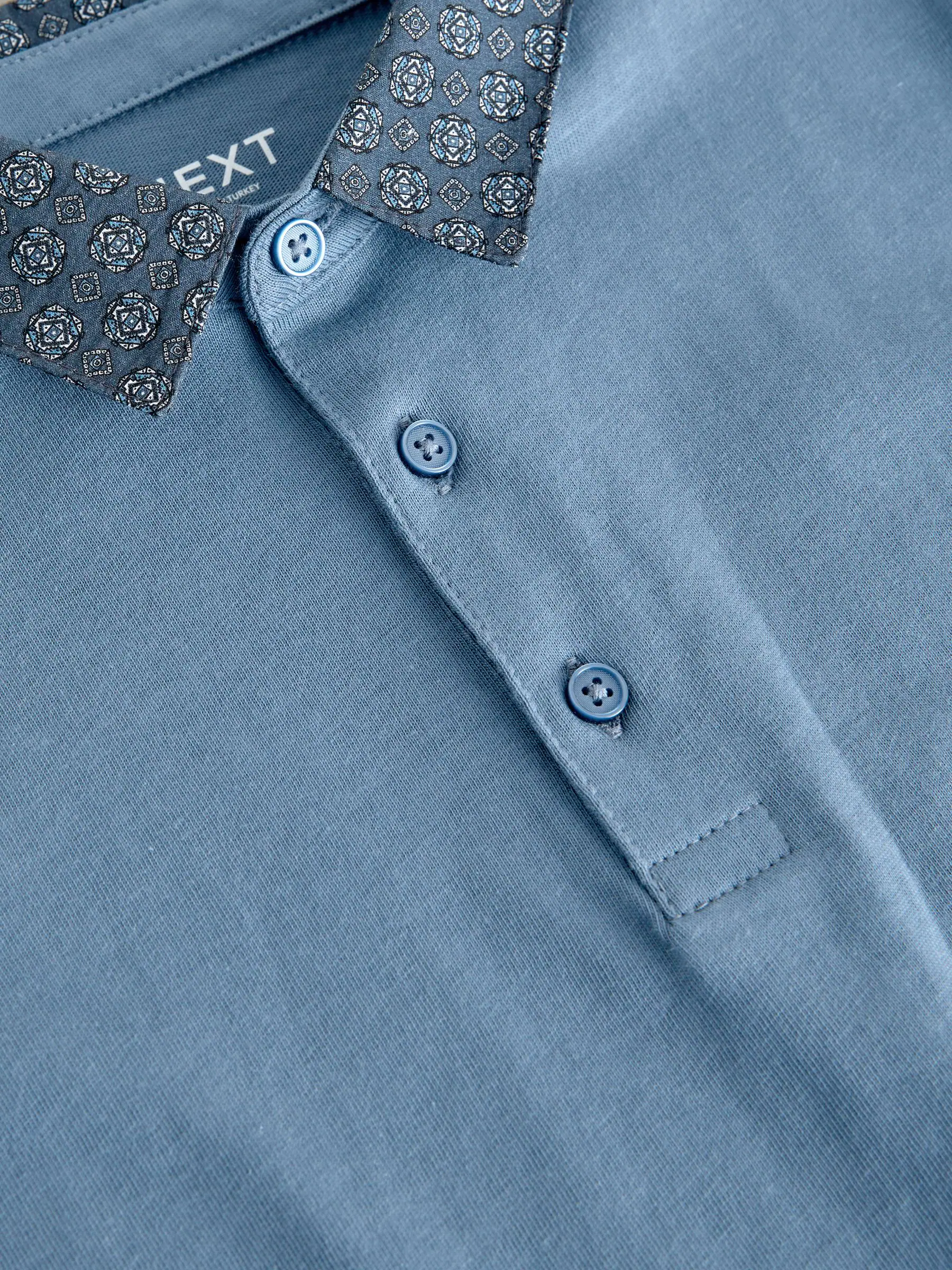 Blauw - Pattern Collar Short Sleeve Polo Shirt (3-16yrs)