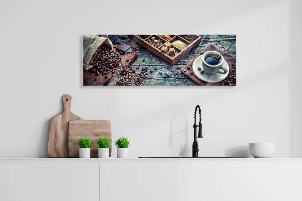 Glasbild 33 x 98 cm Coffee XIV