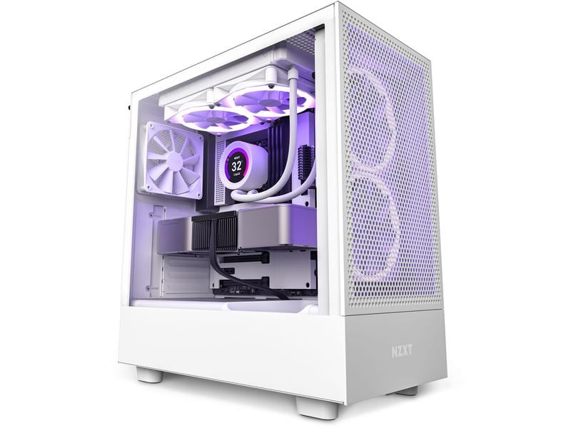 NZXT PC-Gehäuse H5 Flow Weiss matt Kompaktes Mid-Tower-Gehäuse mit Seitenfenster