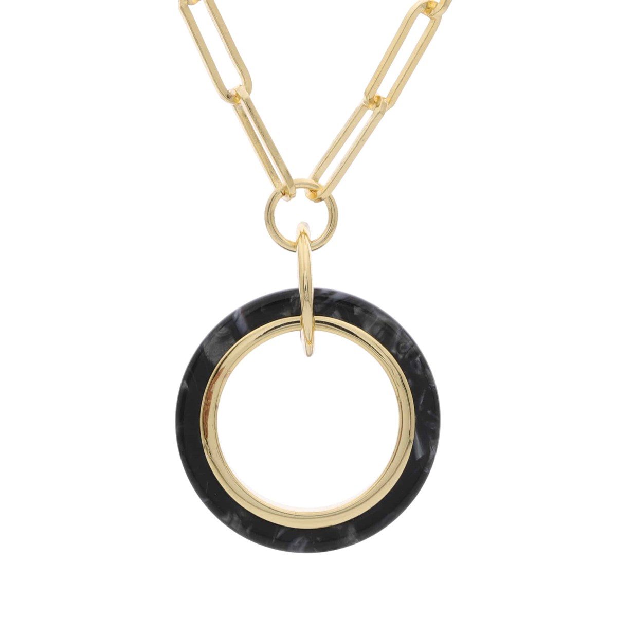 Collier En Argent Doré Et Pendentif Cercle En Acétate Noire