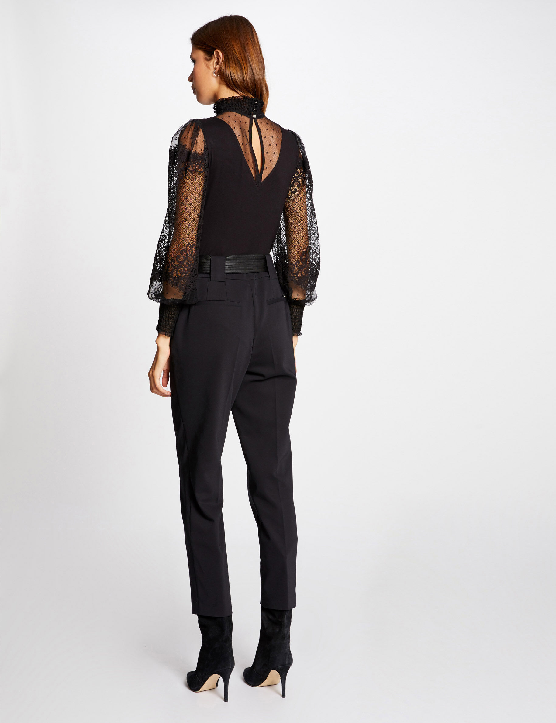 Body manches longues à dentelle noir femme - noir