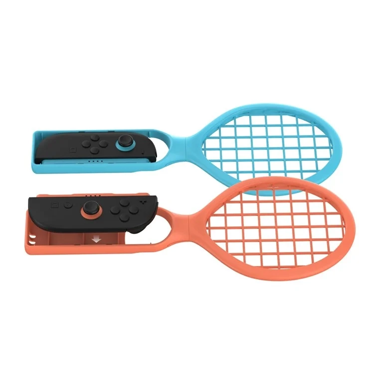 (2er Set) Tennisschläger Controller Griff kompatibel mit Nintendo Switch 2 / OLED / Switch Joy-Con - Orange / Blau