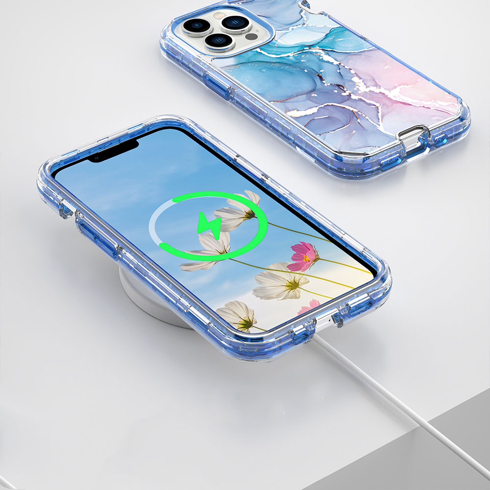 iPhone 15 Pro Hybrid Hülle TPU Bumper mit Acryl Rückseite im Marble Marmor Design - Style 5