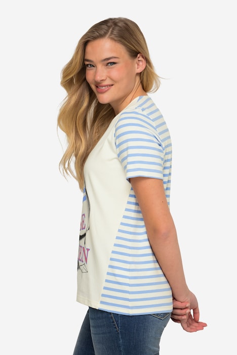 T-Shirt, Möve mit Schriftzug, geringelter Rücken, Halbarm