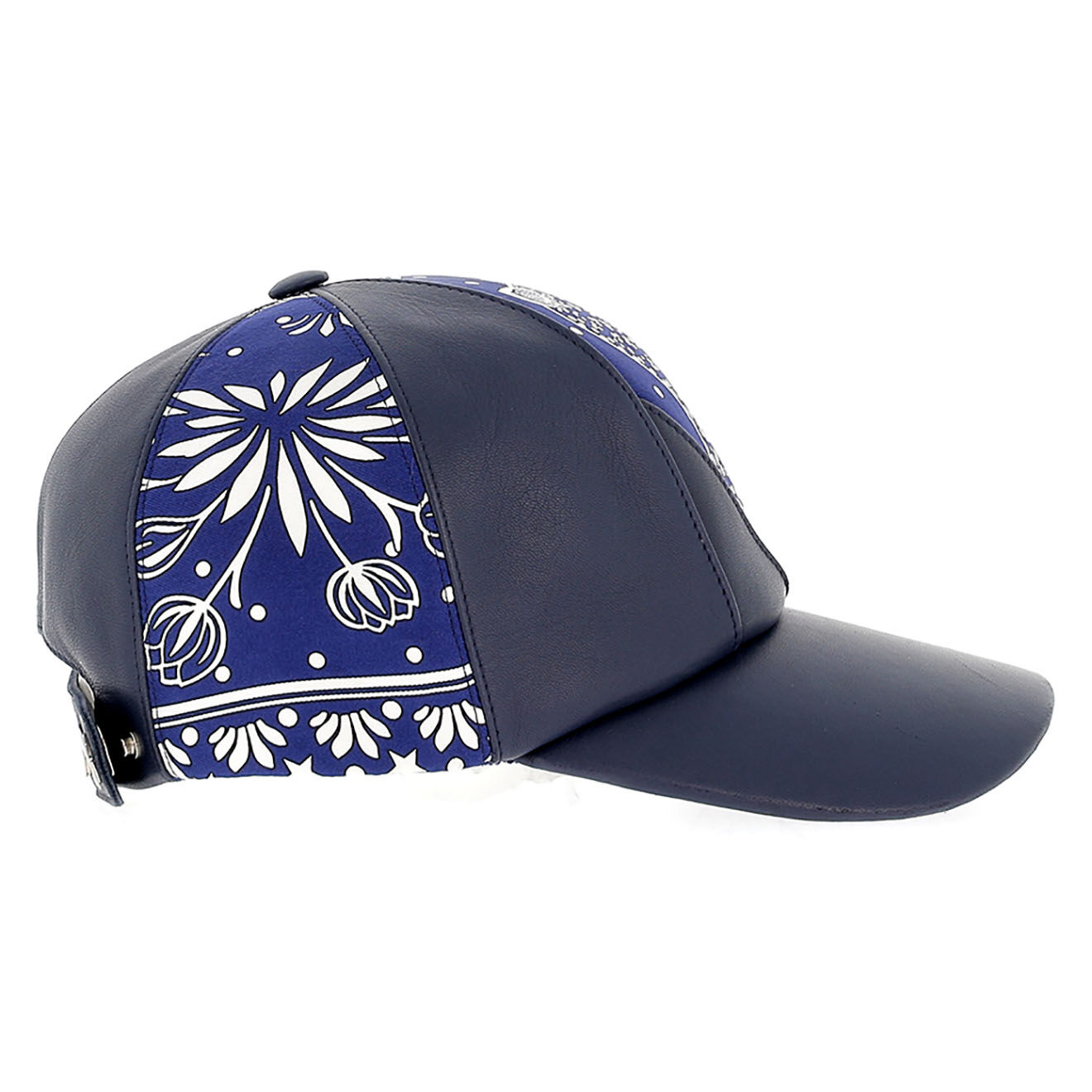 Hermès Casquette en Cuir & Soie bleue - Neuf sans étiquette