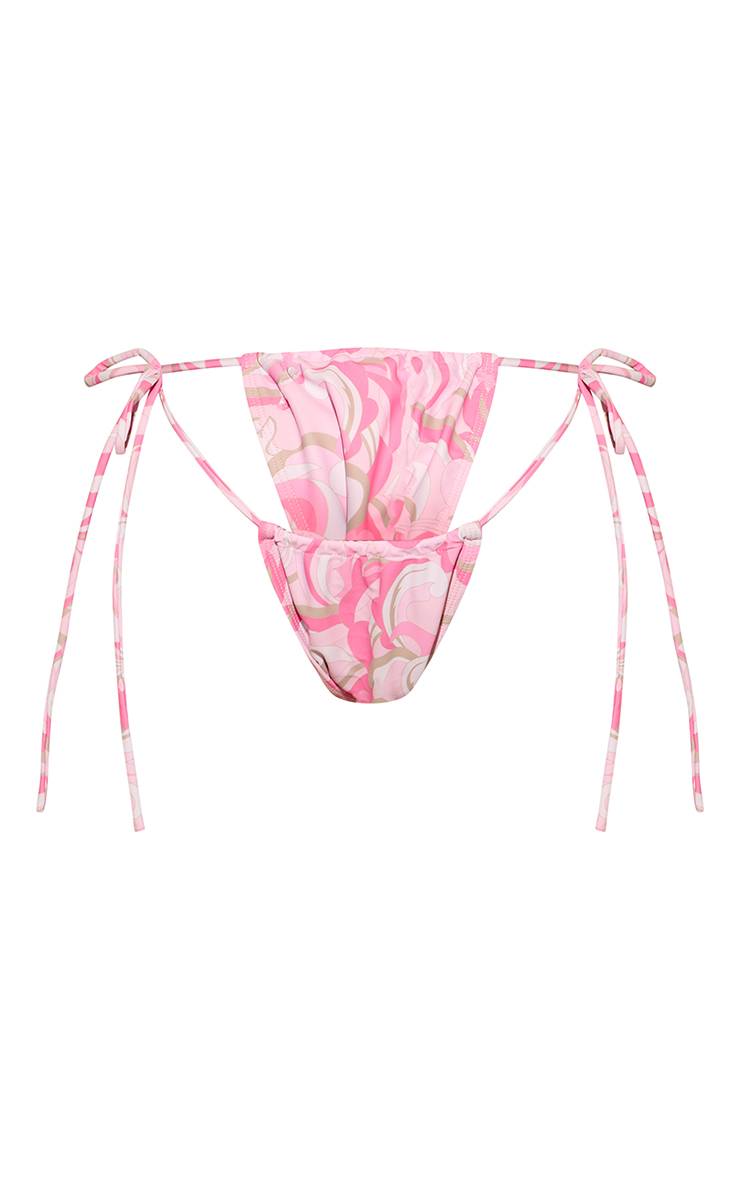 Rose Bas De Bikini Tanga À Perles Dorées Imprimé Abstrait Sculptant