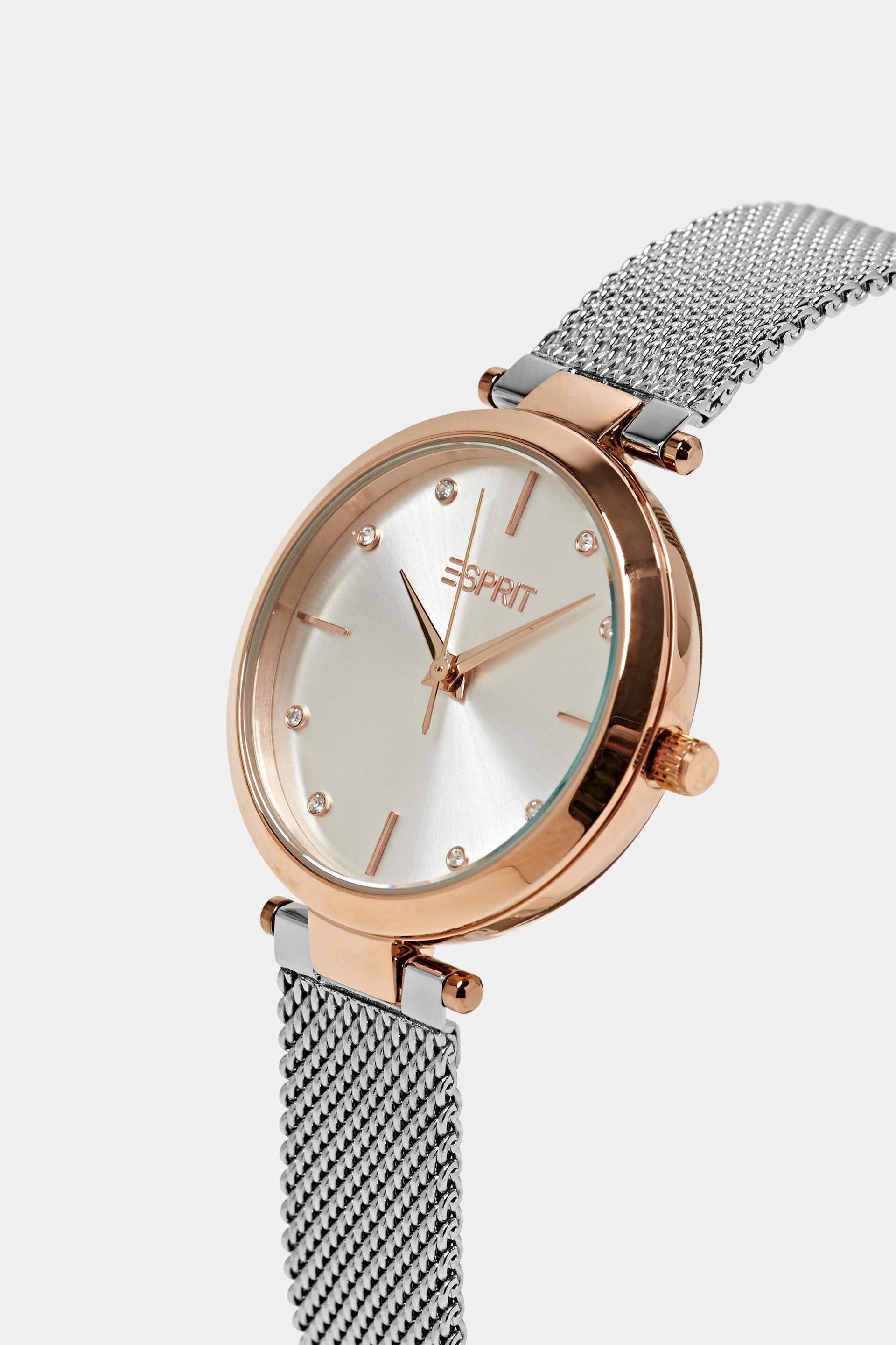 Montre bicolore dotée d’un bracelet en mesh et zircone