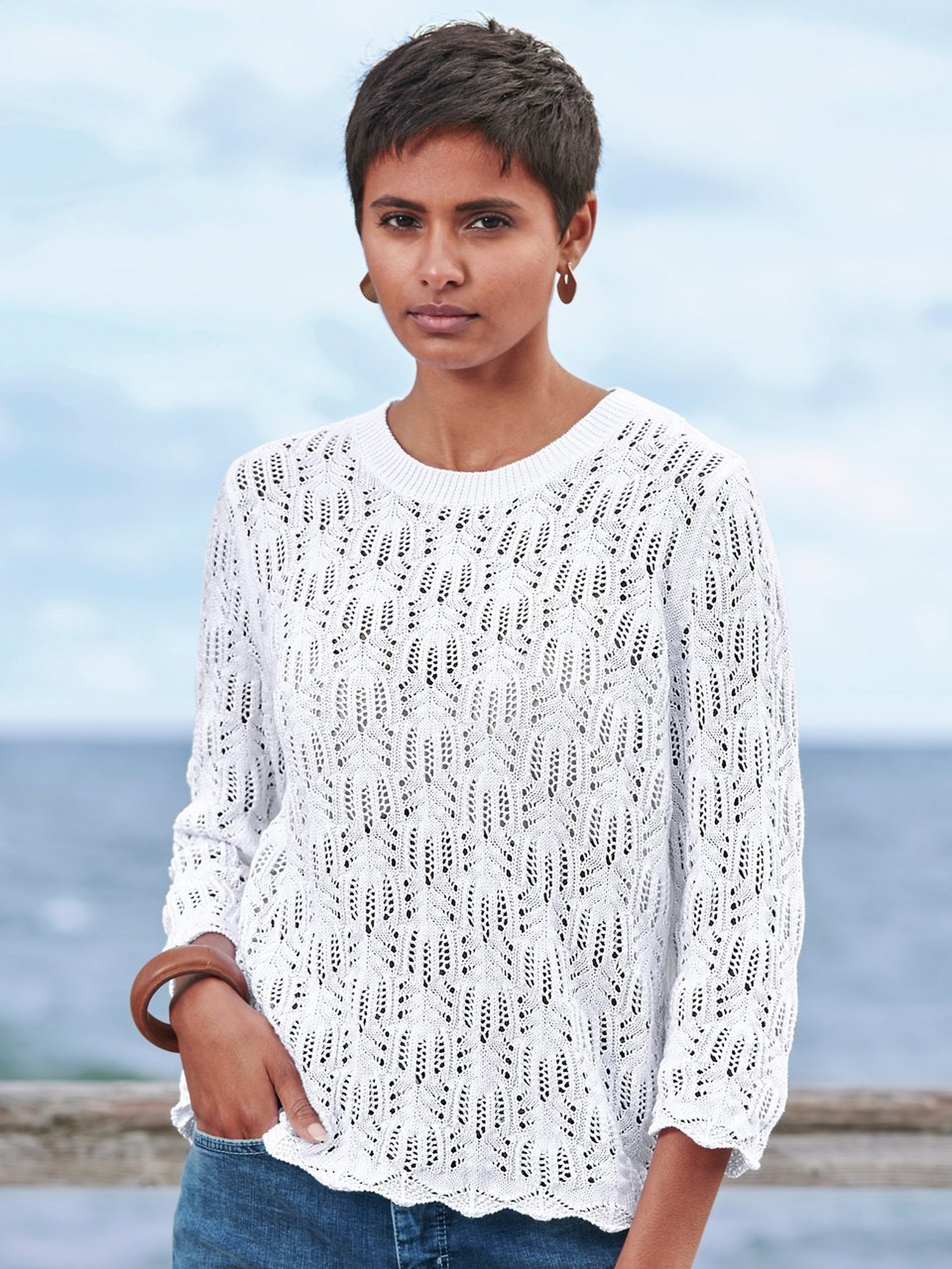 Rundhals-Pullover mit 3/4-Arm