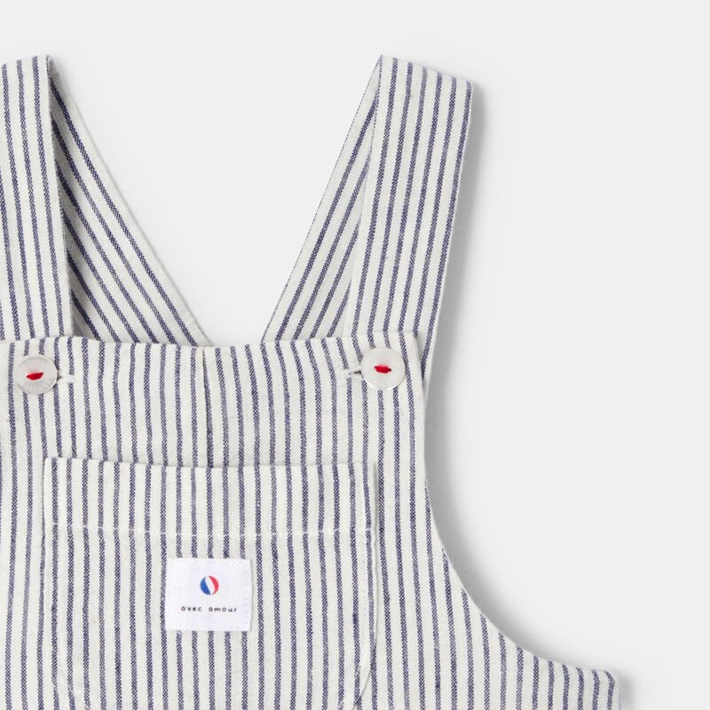 Salopette coton et lin rayée bleu bébé mixte Bleu
