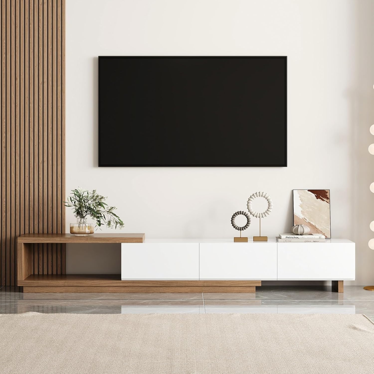 Homary Erweiterbar TV-Schrank mit Stauraum Moderne TV-Kommode Fernsehschrank Wohnzimmer Holz Medienschrank 179-255 cm