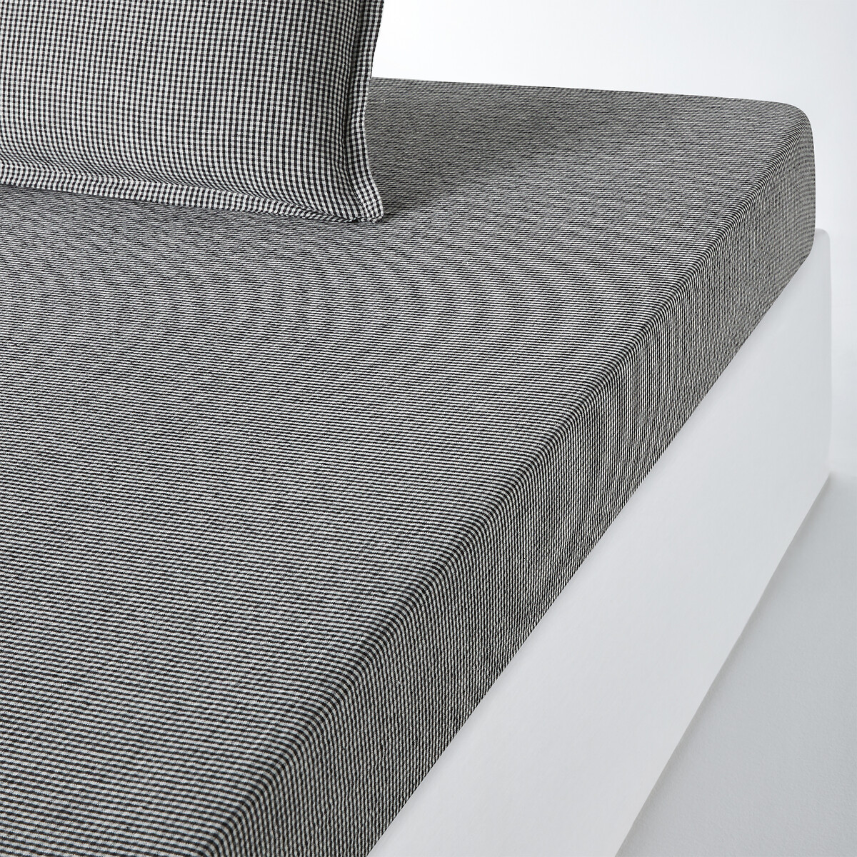 LA REDOUTE INTERIEURS<br>Lençol de baixo com elástico em linho lavado, 35 cm, Linot Carreaux