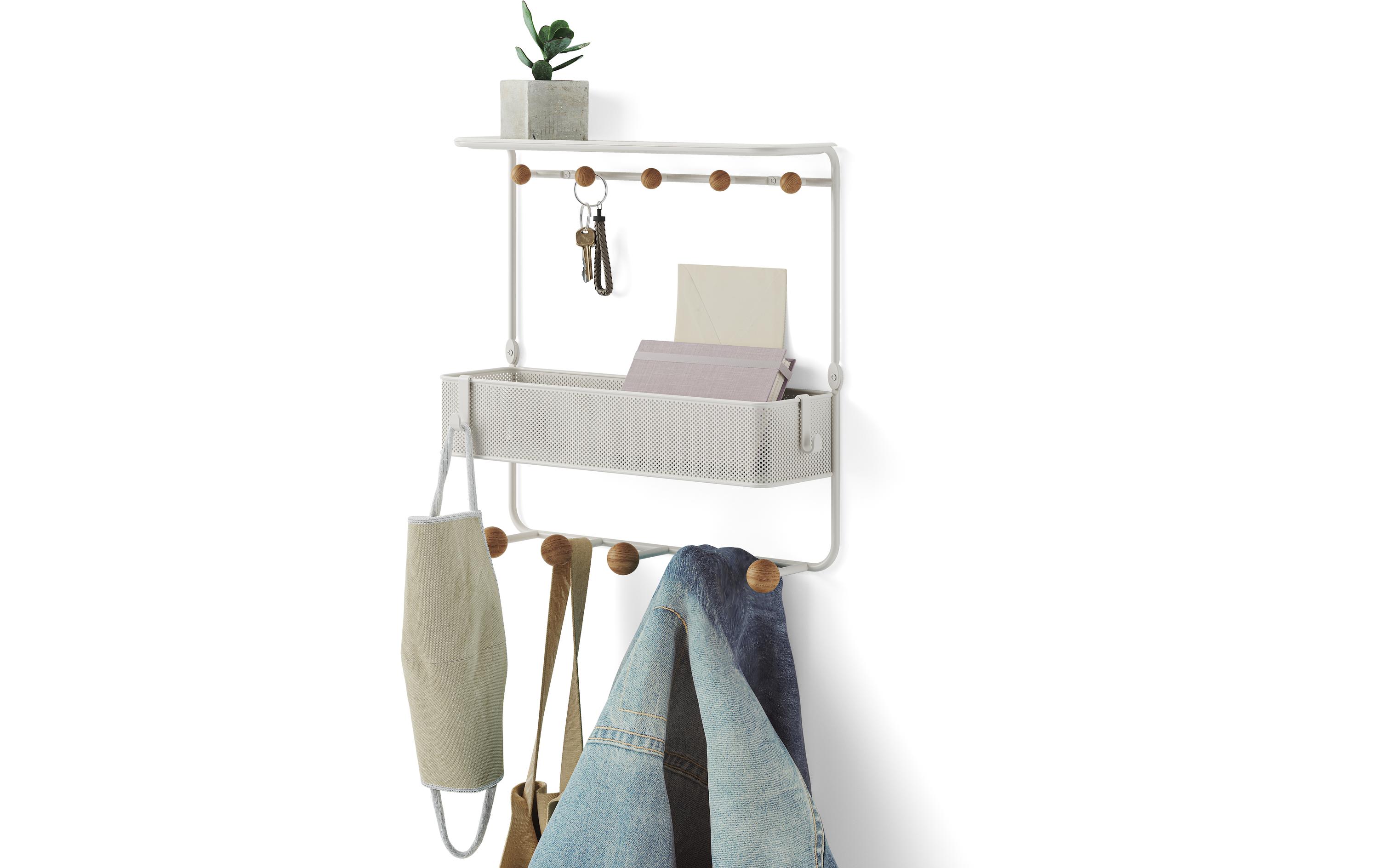 Wandgarderobe Estique 10 Haken, WeissWandgarderobe aus Stahl und Holz