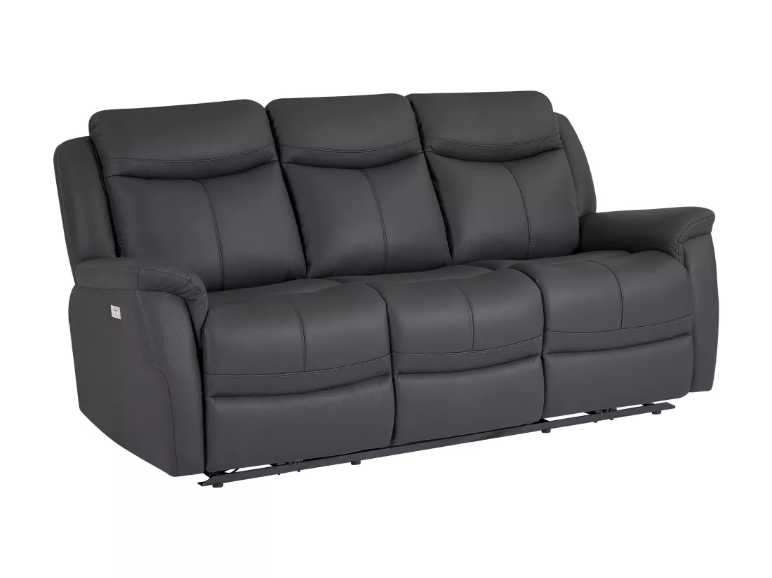 Canapé 3 places relax électrique en cuir de vachette gris anthracite NOMAJO