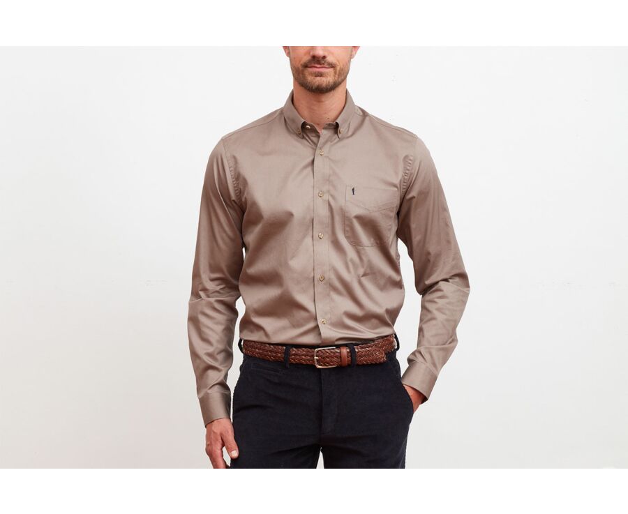 Chemise taupe 100% coton - Col américain - ALVIN