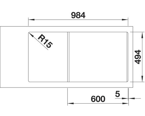 Blanco COLLECTIS 6 S spoelbak, 1000 x 510 mm, antraciet, 523344, kom rechts, met afdruiprek en kleine kom