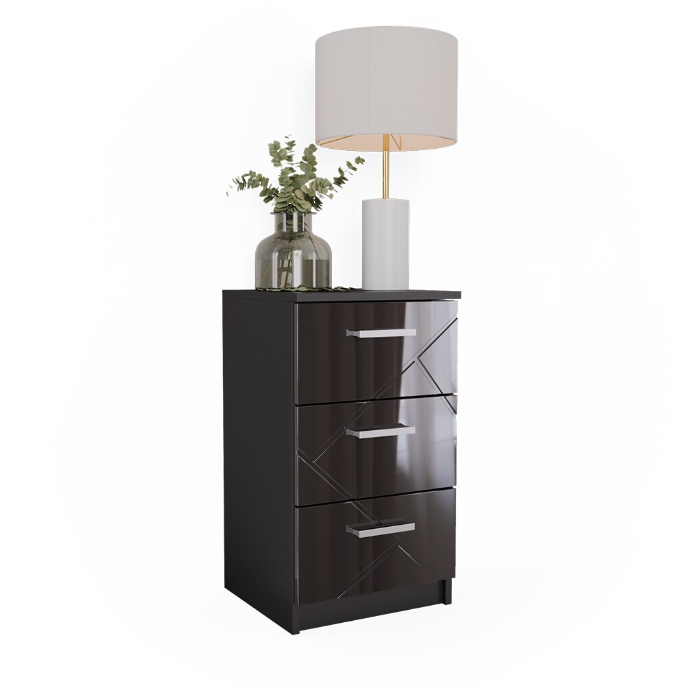 Vicco Nachtkommode Nachttisch Nachtschrank Irma Schwarz Hochglanz 38x66 modern Einzel Schlafzimmer Schrank Beistellschrank Nachtkonsole Nachttischchen Schlafzimmermöbel Schrankschublade Aufbewahrung