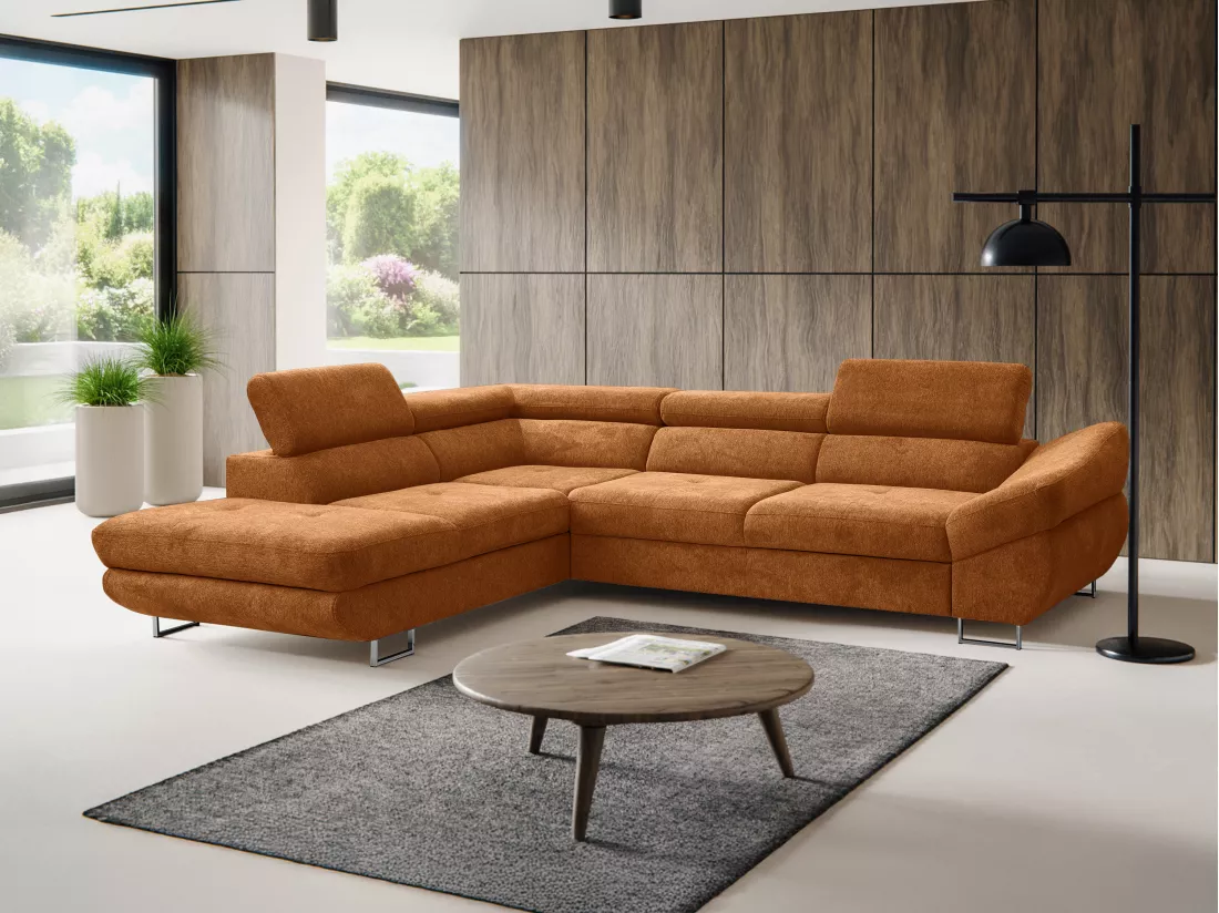 Canapé d'angle gauche convertible en tissu texturé terracotta DALIAS