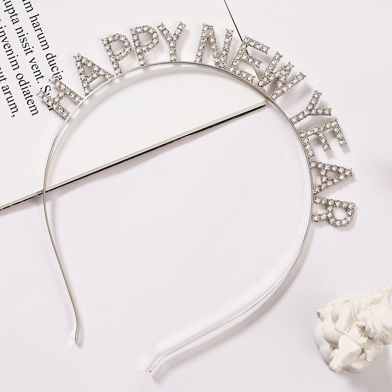 Happy New Year Haarreif Silvester Party Accessoire Glitzer Haar Schmuck - Silber