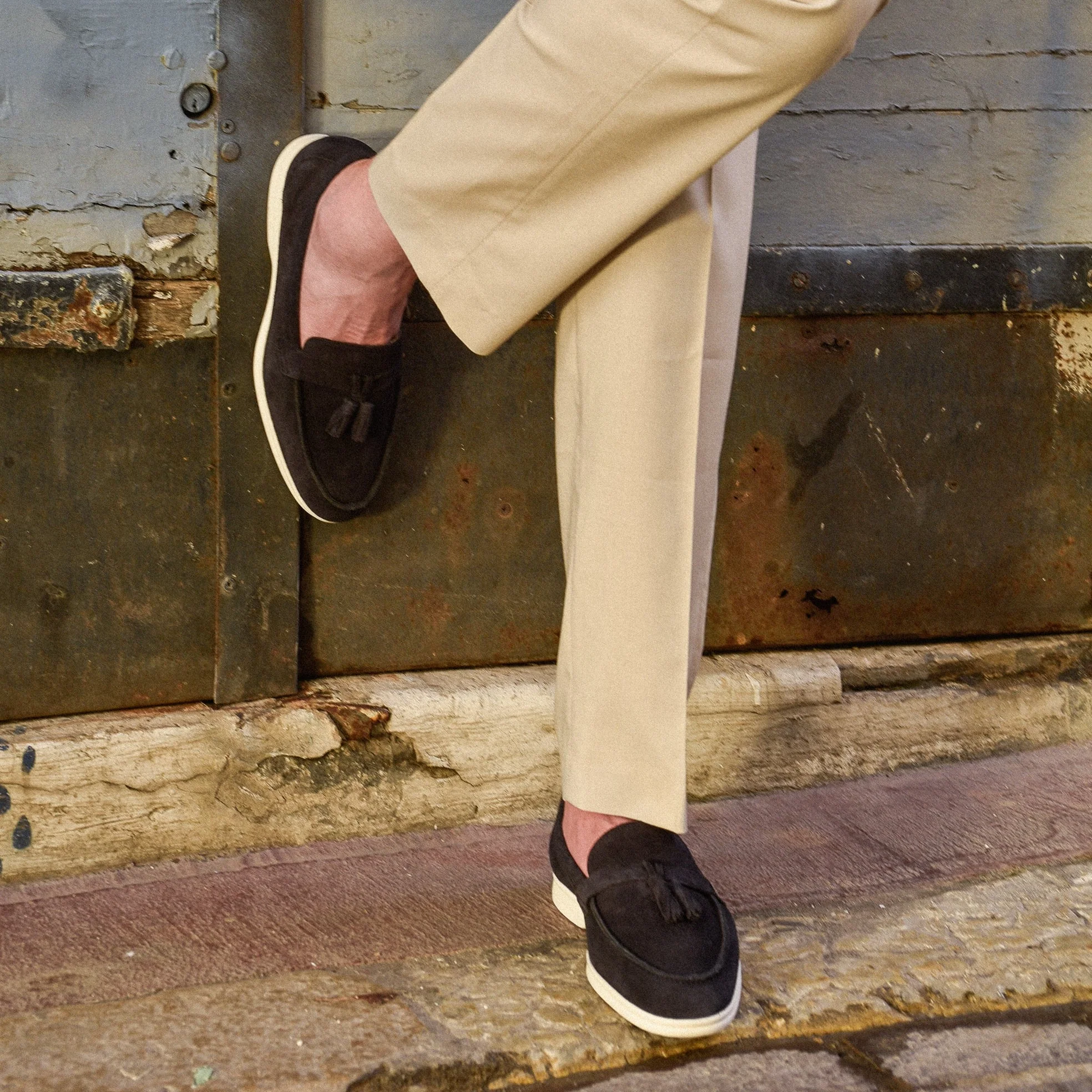 Pompy-Mocassin à glands en velours marine