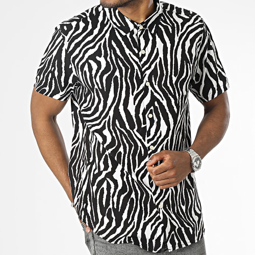 Chemise Manches Courtes Noir Blanc Zébré