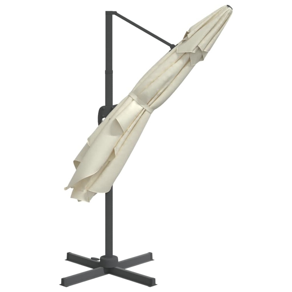 Parasol meuble de jardin déporté avec mât en aluminium 300 x 300 cm blanc sable