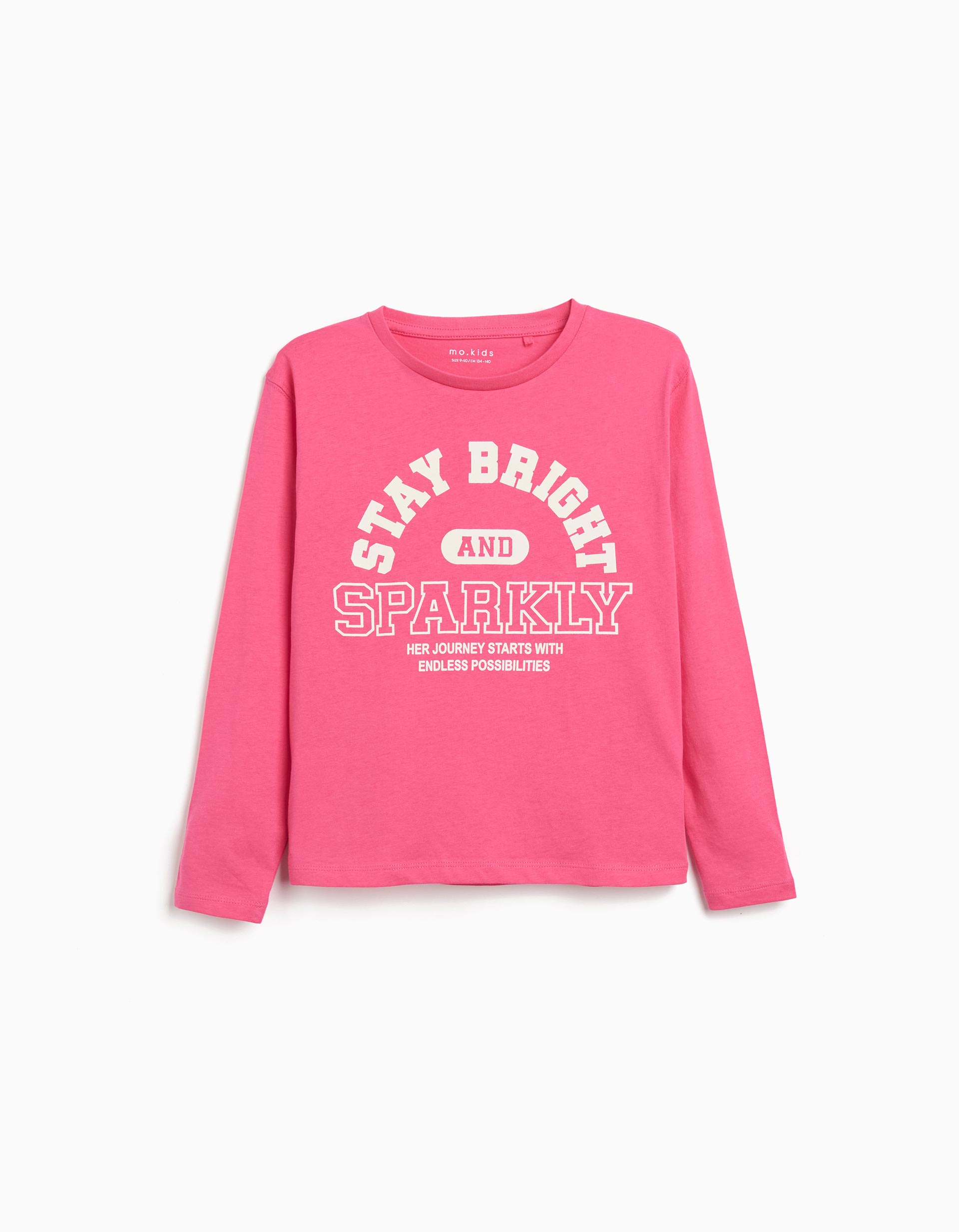 T-shirt de Manga Comprida Estampado, Menina, Rosa Escuro
