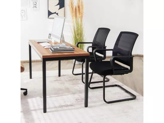 Chaise de Conférence Lot de 2, Chaise Ergonomique en Maille à Dossier Moyen avec Siège Rembourré, Charge Max 136 kg