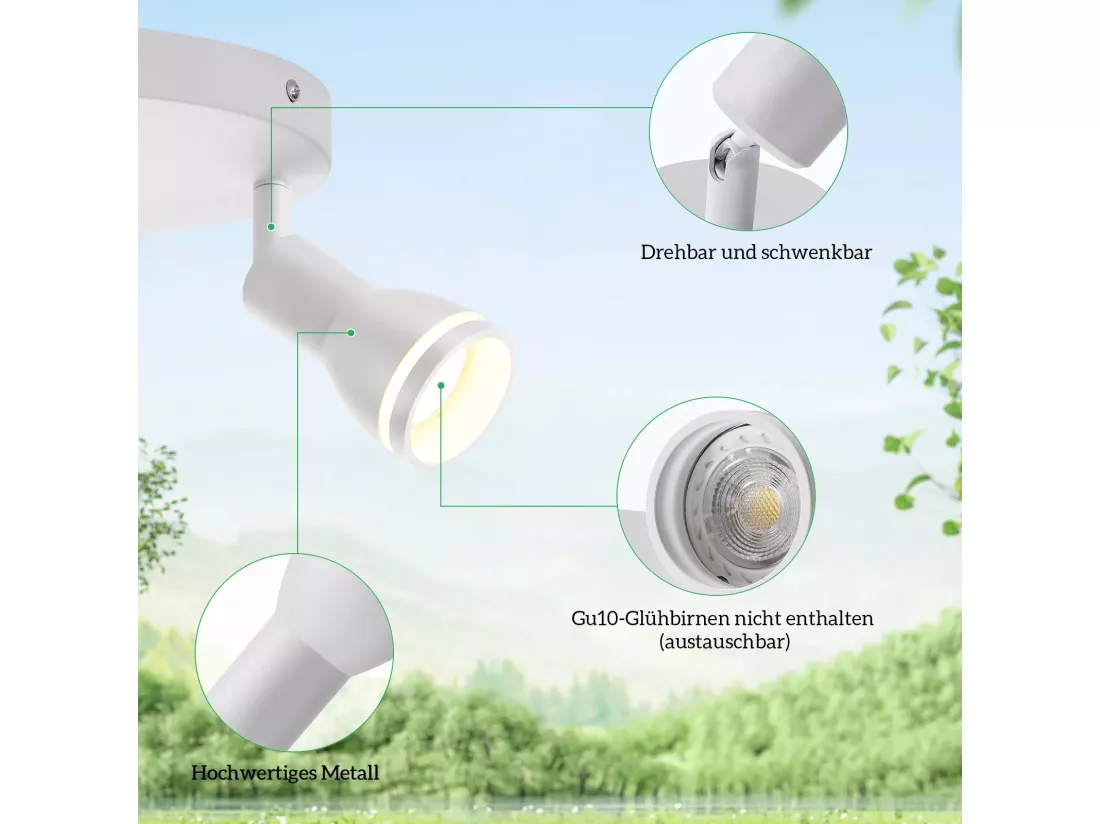 NETTLIFE spot de plafond LED 2 ampoules blanc salon plafonnier spot orientable GU10 spot lampe moderne