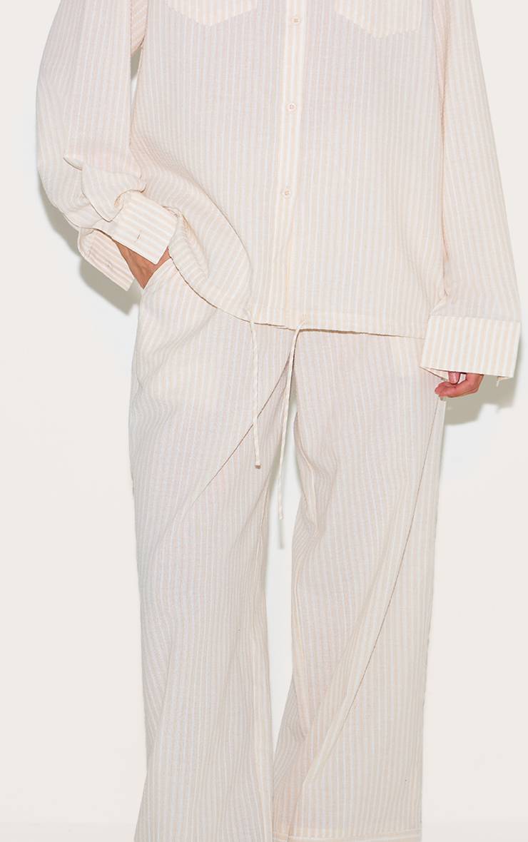 Gris Pierre Pantalon Large En Lin Rayé Avec Cordon De Serrage