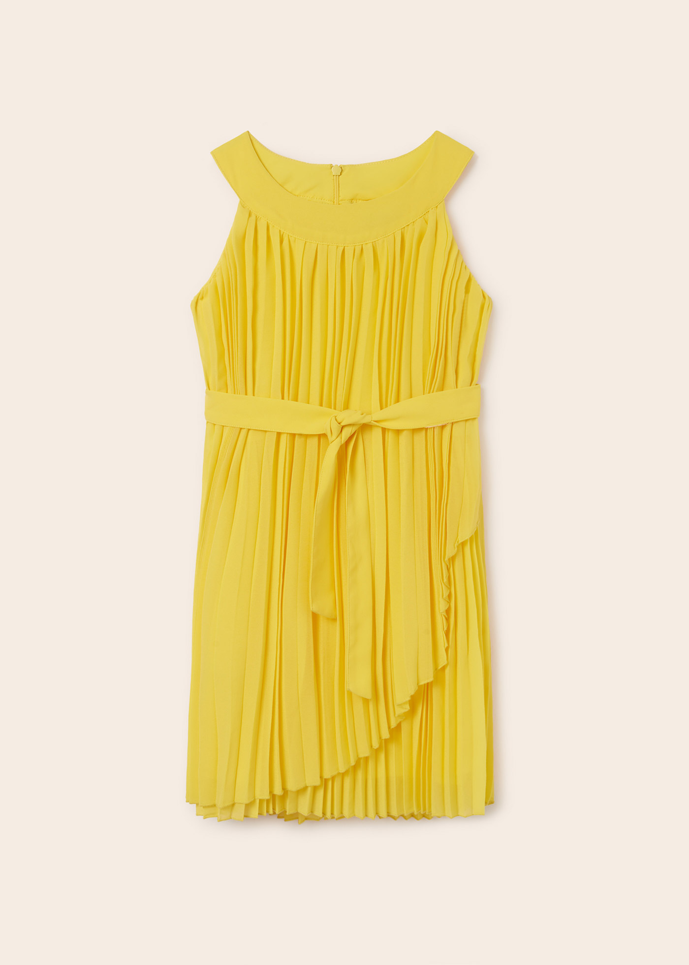Vestido plissado com cinto de laço para menina