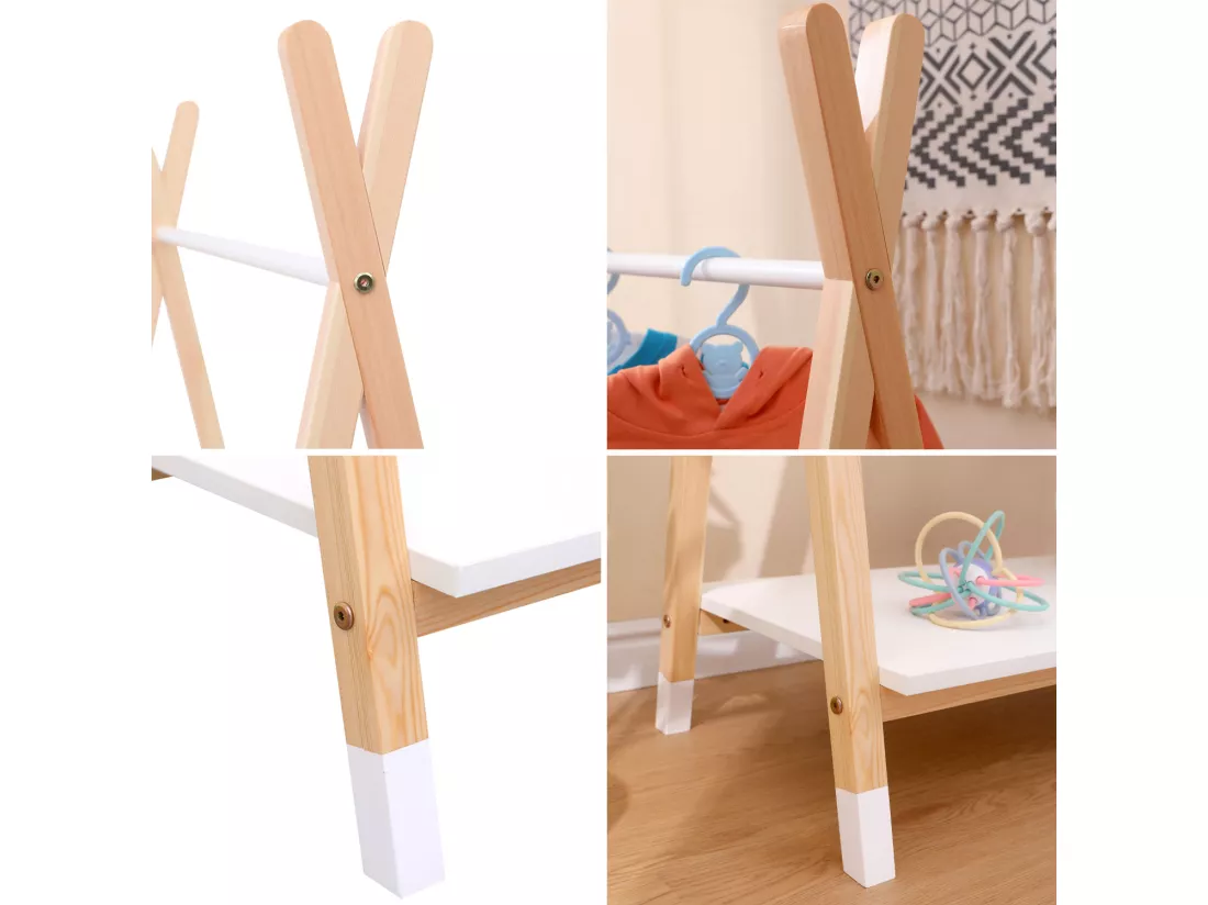 Penderie pour enfant bois et blanche LOU - HAPPY GARDEN