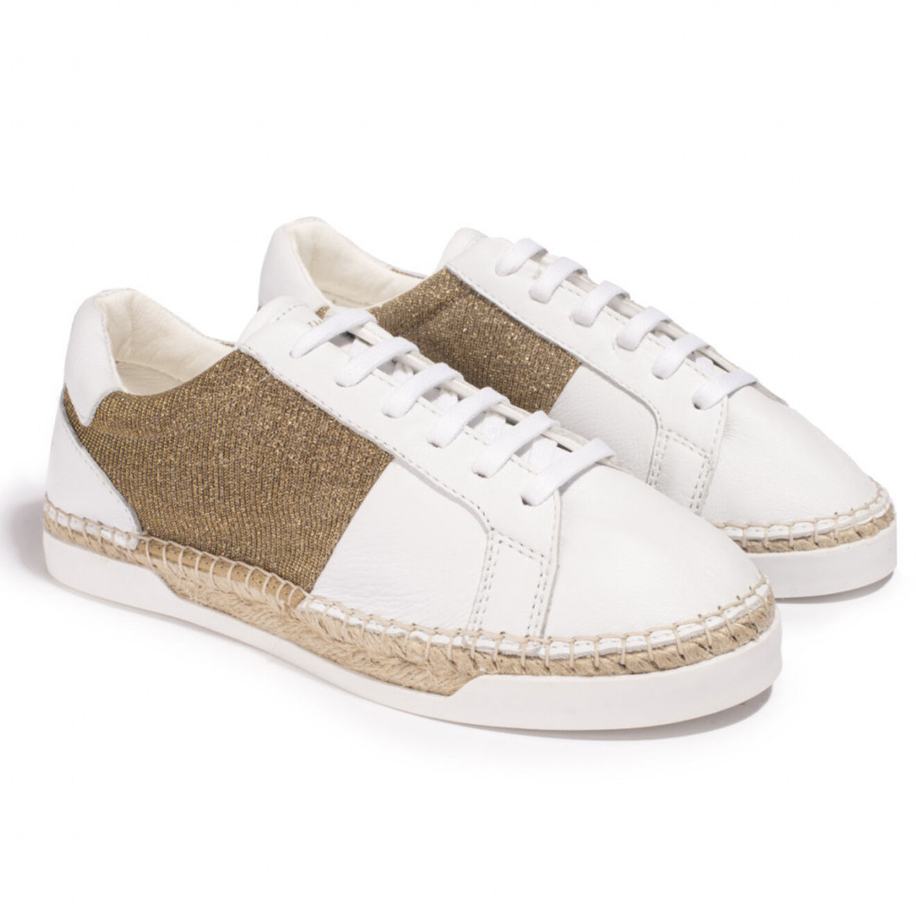 Canal Saint Martin Baskets espadrilles en Cuir & Lurex Louisa blanc/doré