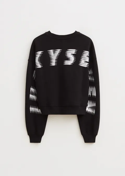 Cropped sweater met print zwart (ZWART)