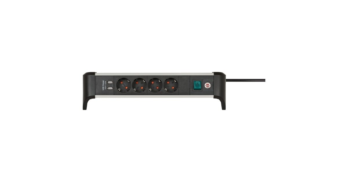 BrennenstuhlAlu-Office-Line stekkerdoos met USB-laadfunctie 4-voudig schakel stekkerdoos